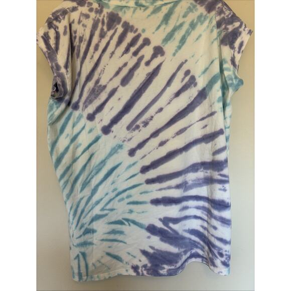 Mono B Blue Purple Tie Dye Raw Neckline Tee Tshirt Shirt Womens Large NEW NWT - Picture 10 of 11